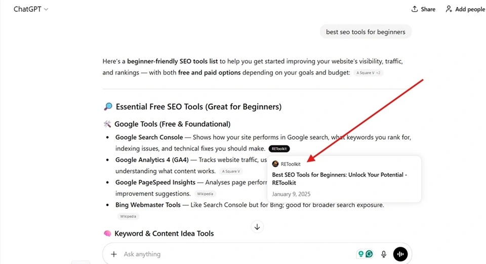 ChatGPT Pulling Information From Blog Example