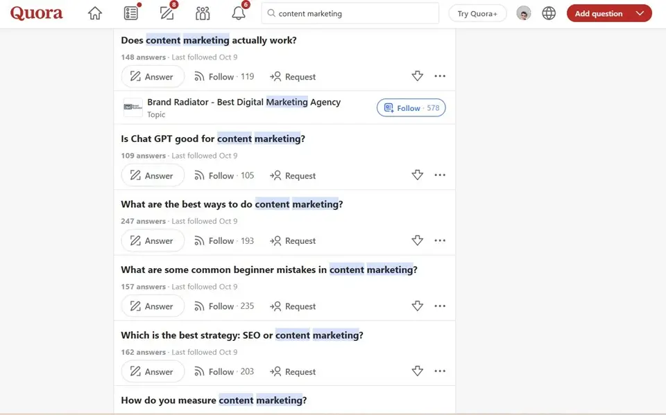 Quora Showing Questions