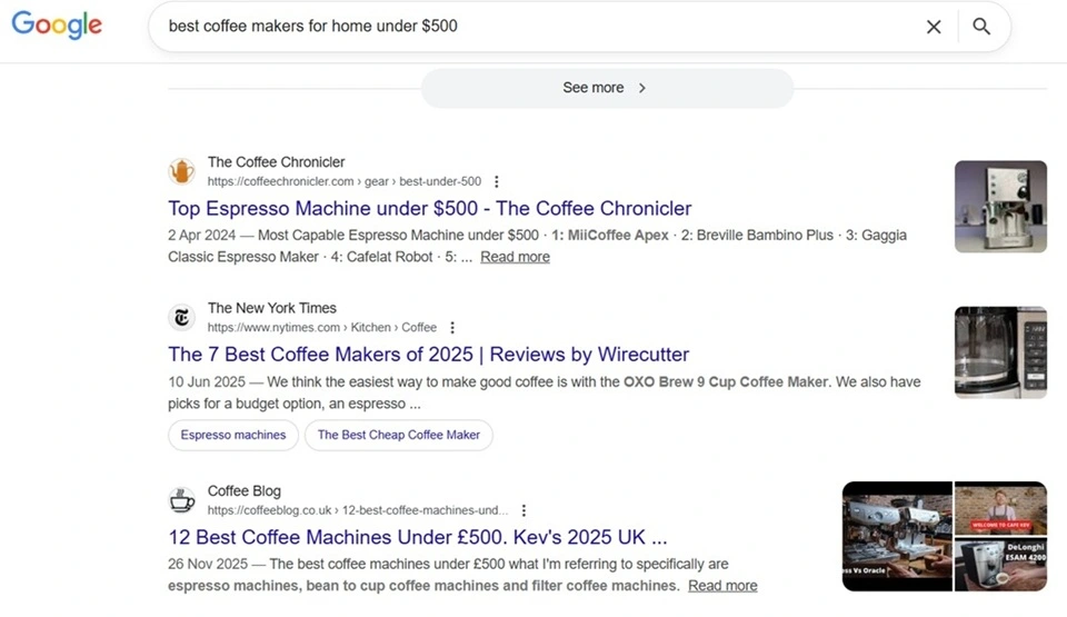 SERP Results Coffee Maker