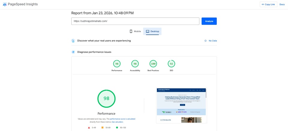 Showing Page Load Time On Google PageSpeed Insight