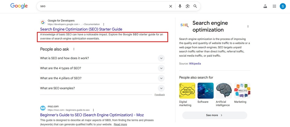 On-Page-SEO Showing Meta Description
