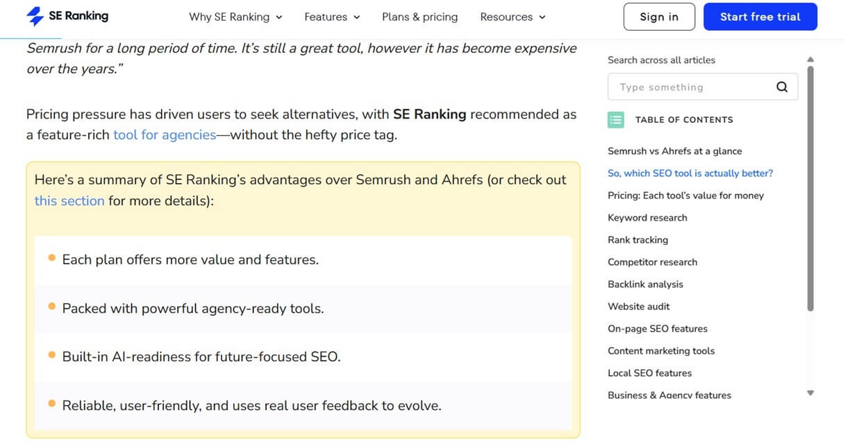 SE Ranking Blog Post Ahrefs Vs Semrush