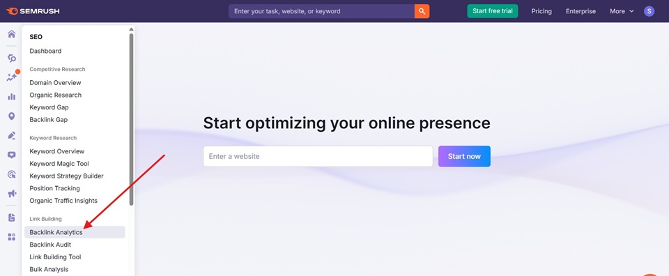 Semrush Backlink Analytics