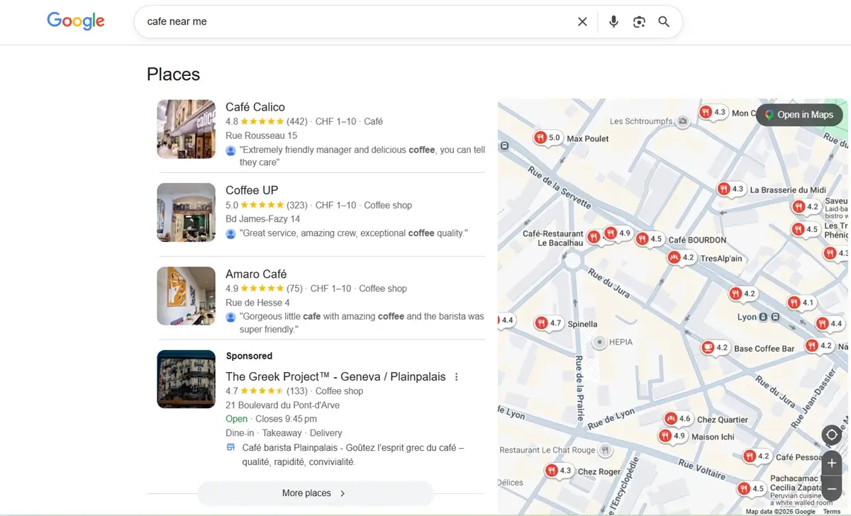 Local Search Intent SERP Example