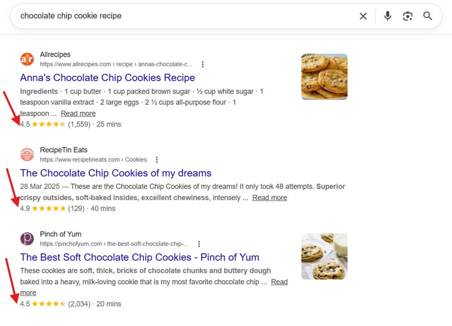 Showing Recipe Schema On SERP