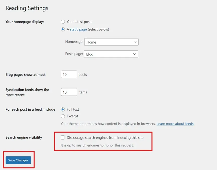 WordPress Discourage Search Engines From Indexing Feature