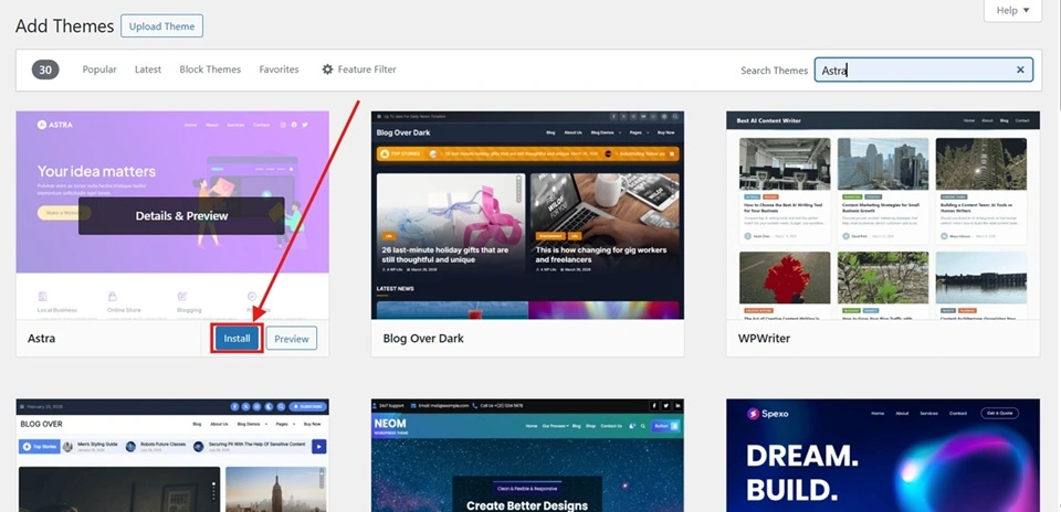 Installing Astra Theme On WordPress