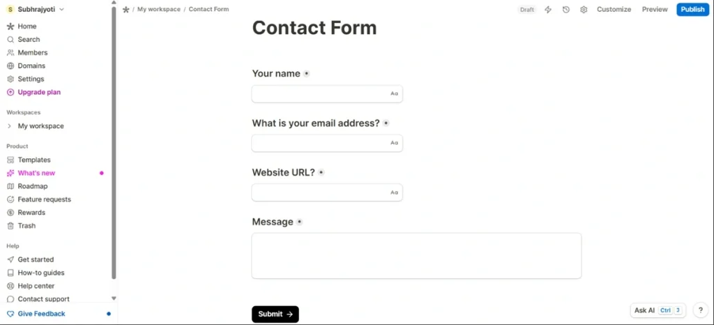 Created Content Form Using Tally