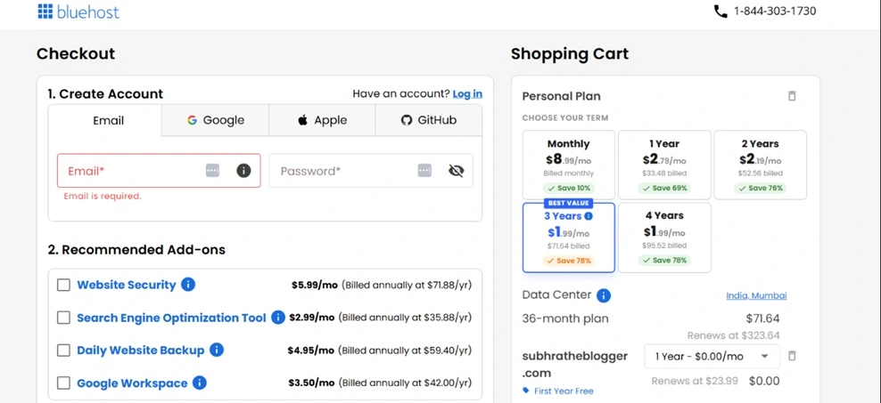 Create An Account On Bluehost