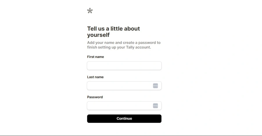 Tally Sign Up Process: Enter Your Details