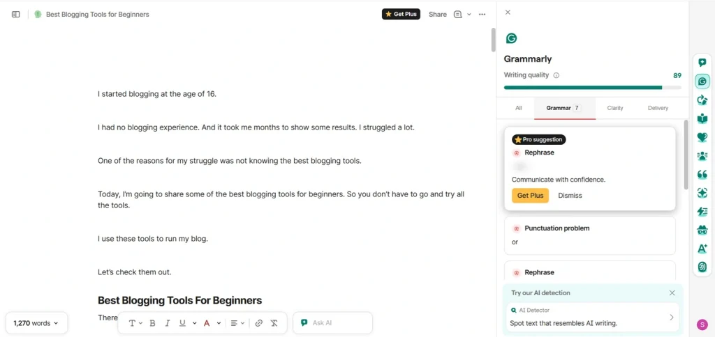 Grammarly To Fix Grammatical Errors