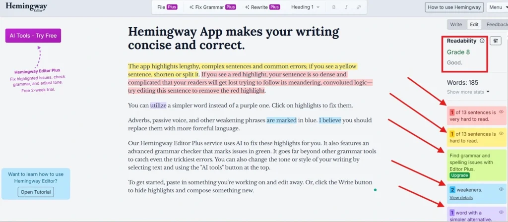 Hemingway App For Editing and Proofreading